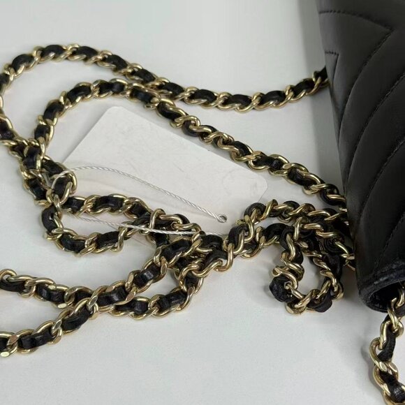 Chanel Black Chevron Quilted WOC Wallet on Chain Crossbody Bag with Gold Hardwar - Picture 7 of 9